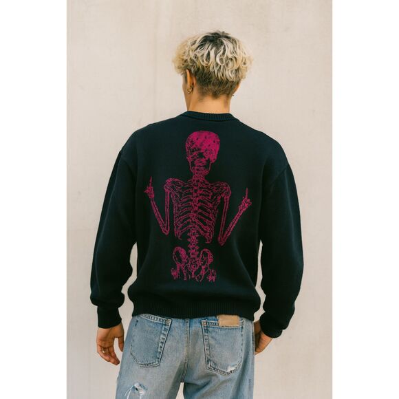 HEAVEN CAN WAIT Black Knit Skeleton Pullover Sweater Top  Mens Size Medium - Picture 6 of 11